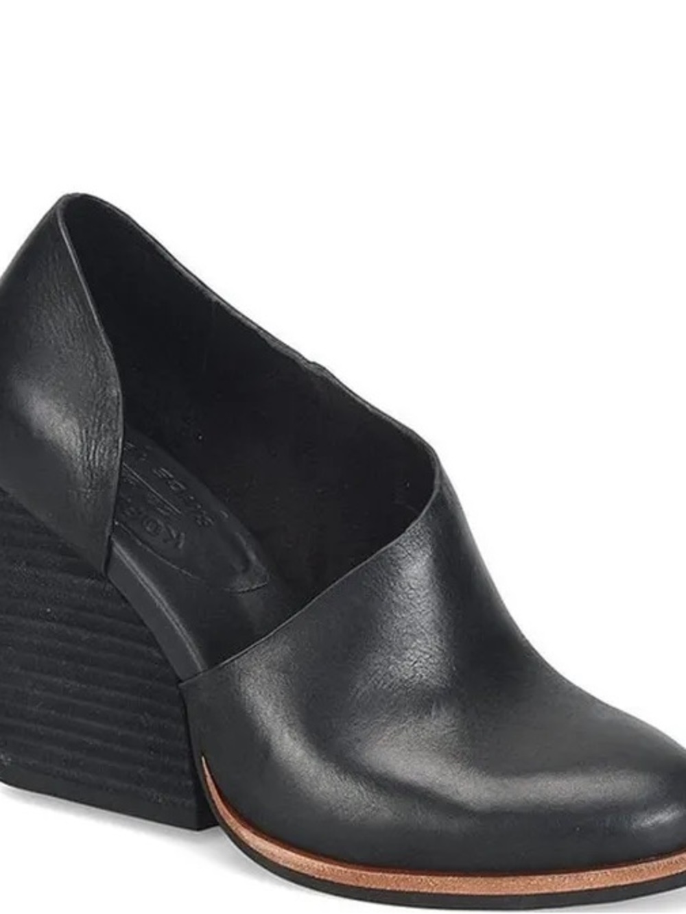 Kork-Ease Black Leather Wedge with Tan Accent